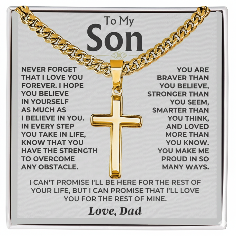 To My Son - Love Dad - Artisan Cross on Cuban Link Chain - Gift Set