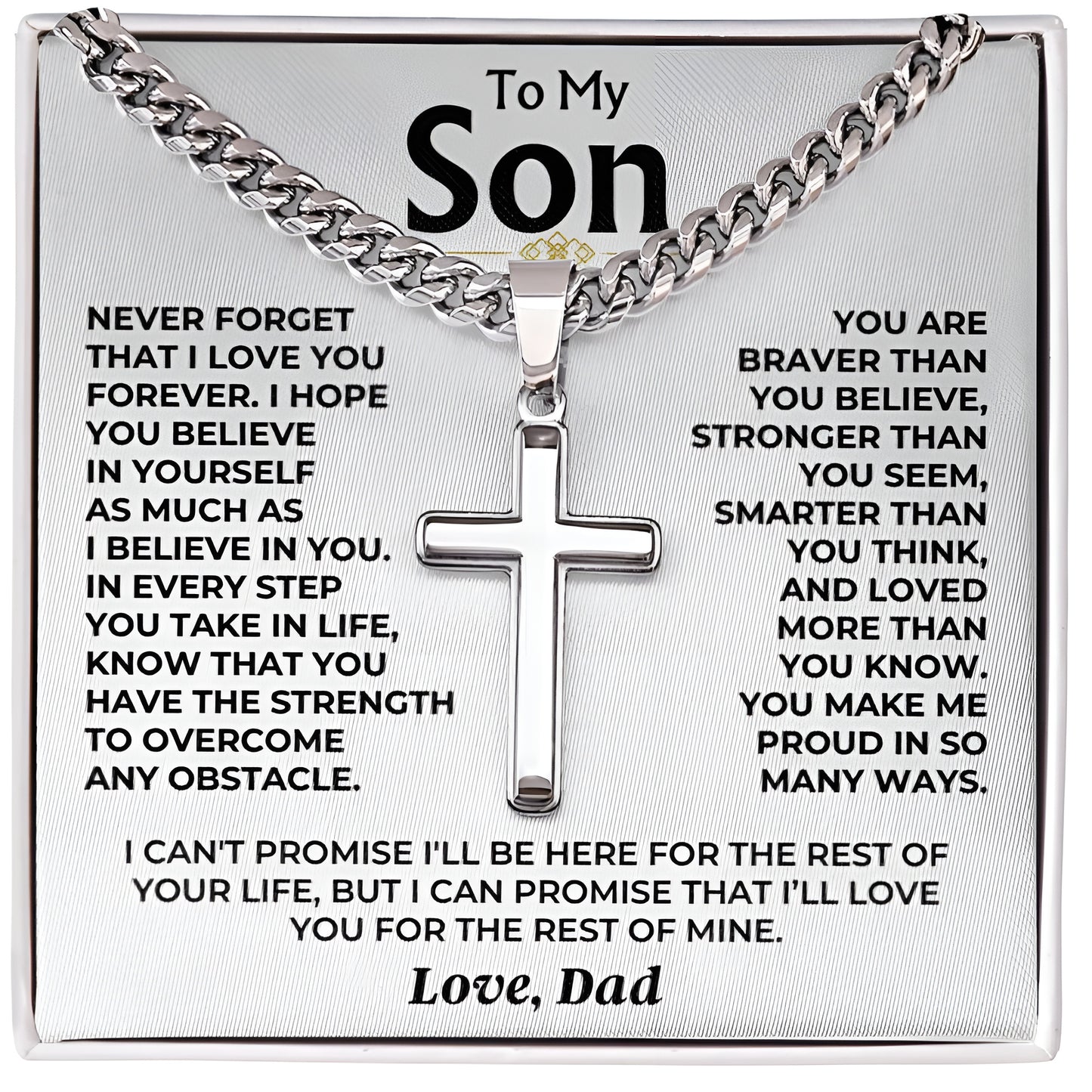 To My Son - Love Dad - Artisan Cross on Cuban Link Chain - Gift Set