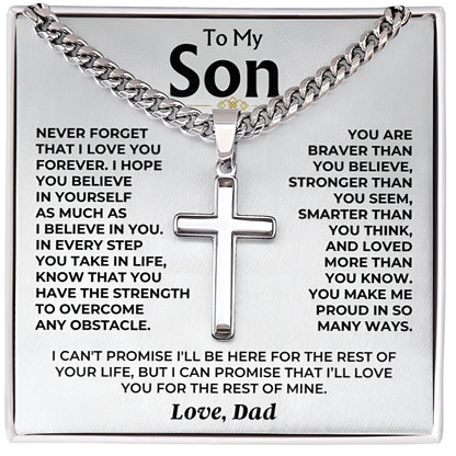 To My Son - Love Dad - Artisan Cross on Cuban Link Chain - Gift Set