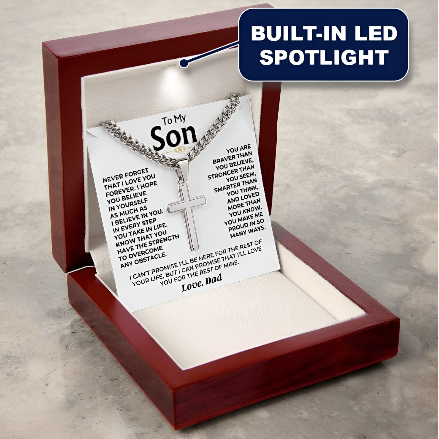 To My Son - Love Dad - Artisan Cross on Cuban Link Chain - Gift Set