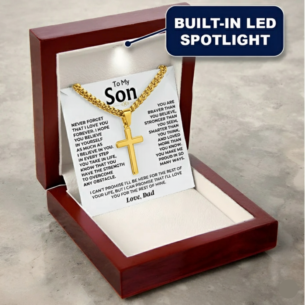 To My Son - Love Dad - Artisan Cross on Cuban Link Chain - Gift Set
