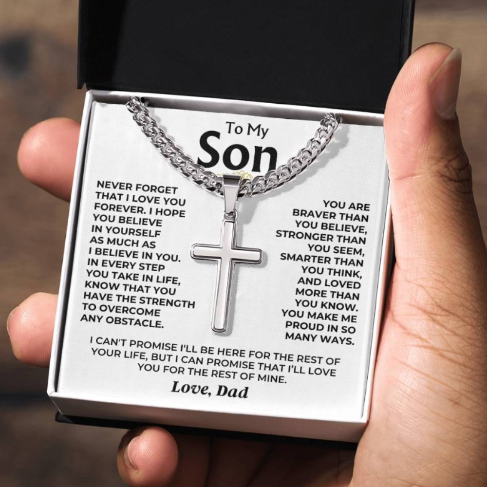 To My Son - Love Dad - Artisan Cross on Cuban Link Chain - Gift Set