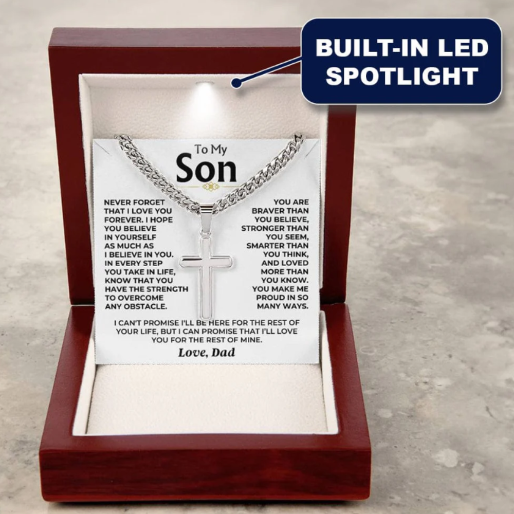 To My Son - Love Dad - Artisan Cross on Cuban Link Chain - Gift Set