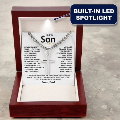 To My Son - Love Dad - Artisan Cross on Cuban Link Chain - Gift Set