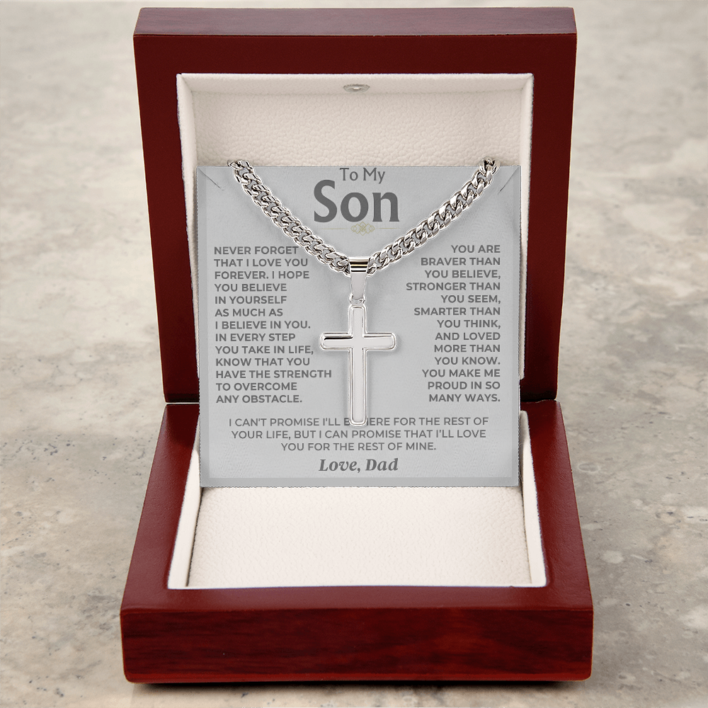 To My Son - Love Dad - Artisan Cross on Cuban Link Chain - Gift Set
