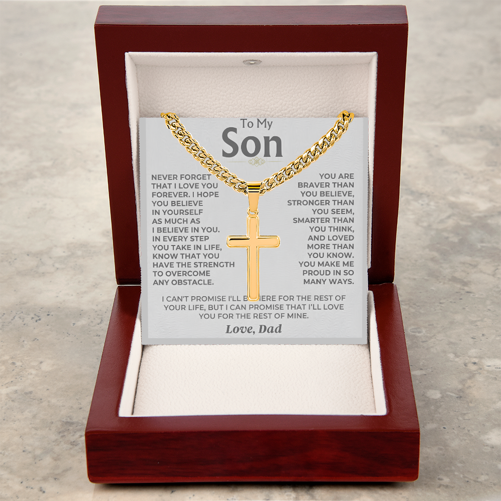 To My Son - Love Dad - Artisan Cross on Cuban Link Chain - Gift Set