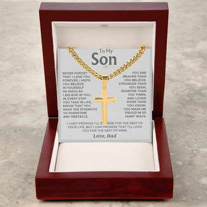 To My Son - Love Dad - Artisan Cross on Cuban Link Chain - Gift Set
